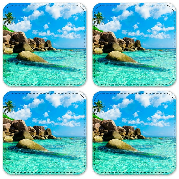 Vinyl Drink Coasters - Set of 4 - Rocky Beach Cliff