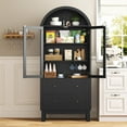 thumbnail image 6 of Arched Pantry Cabinet, 71" Tall Freestanding Food Storage Cabinet with 2 Large Drawers & Glass Doors and Adjustable Shelves, Farmhouse Wood Kitchen Pantry, Versatile Cupboard for Dining Room, Black, 6 of 7