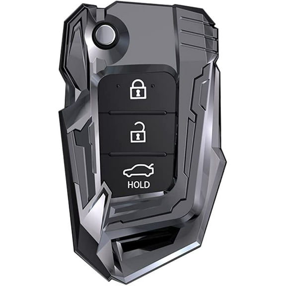 For Hyundai Flip Key Fob Cover Metal Smart Key Fob Cover for 4 buttons Key 2013 2014 2015 2016 Hyundai Santa fe Sonata Tucson With key Chain (Grey)