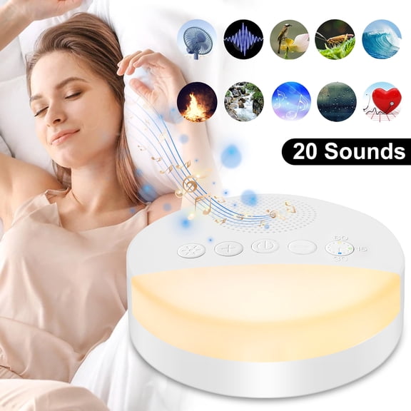 White Noise Machine for Sleeping, TSV Sound Machine for Adults, Night Light, 20 Soothing Sound, Timer and Memory Function