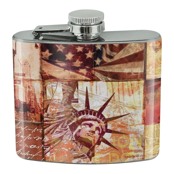 New York City Statue Liberty Tile Collage Stainless Steel 5oz Hip Drink Kidney Flask