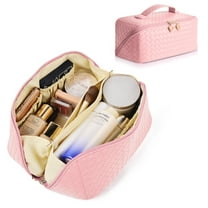 Make Up Bag, Travel Cosmetic Bag for Women Large Capacity Toiletry Makeup Organizer Bags, Checkered PU Leather Waterproof Portable Cosmetic Bag with Compartments