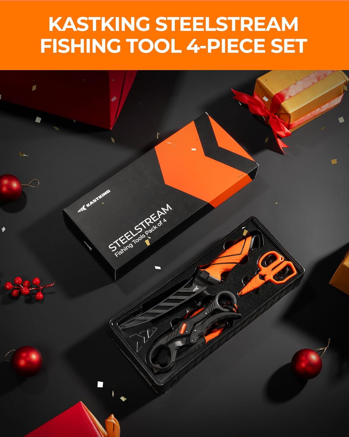 KastKing 4PC Fishing Tool Set, Pliers, Knife, Scissors & Lip Gripper SteelStream