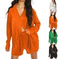 thumbnail image 4 of Conjunto De Mujer Plisado Con Cuello En V Manga Larga Color Puro Pantalones De Pierna Ancha Ropa De Mujer De 2 Piezas Naranja M, 4 of 6