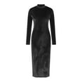 thumbnail image 3 of Oplxuo Women's Turtleneck Velvet Elegant Evening Dress - Long Sleeve Slim Fit Sexy Formal Cocktail Party Dresses, 3 of 5
