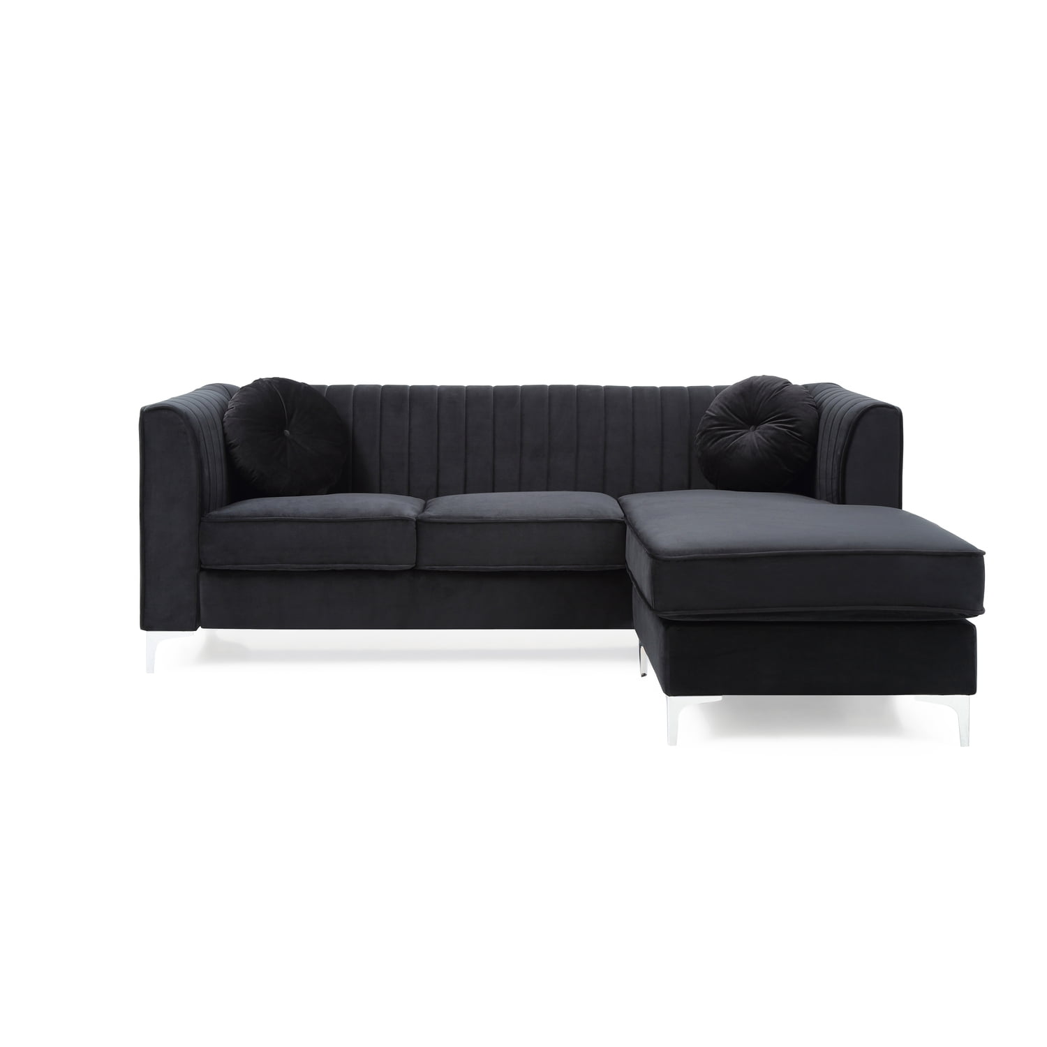 Glory Furniture Delray Velvet Sofa Chaise in Black