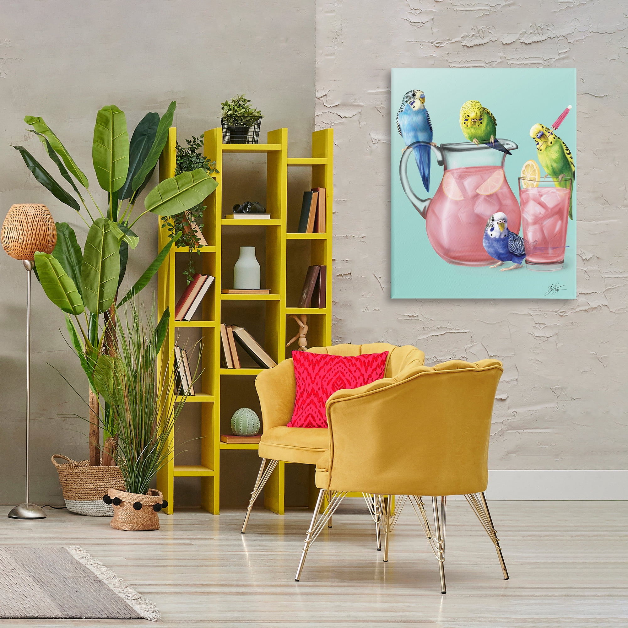 Stupell Industries Budgies & Pink Lemonade Food & Beverage Painting Gallery Wrapped Canvas Art Print Wall Art, 30 x 40