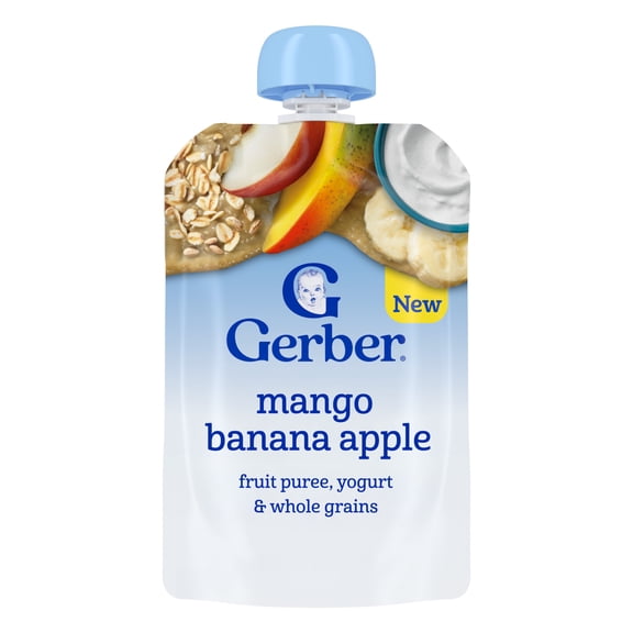 Gerber Toddler Food, Mango Banana Apple, Fruit Puree, Yogurt & Whole Grains Pouches 3.5 oz