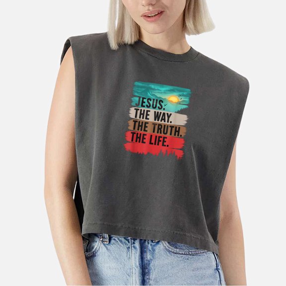 EcoLoom Jesus The Way Truth Life Christian Worship Cap Sleeve Muscle Crop Shirt Women Sleeveless Baby Tee