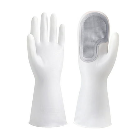 

Xunyuan 1 Pair Dishwashing Brush Gloves Non-slip Strong Bristle PVC Easy Decontaminate Dishwashing Gloves Kitchen Gadget