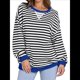 thumbnail image 1 of Sudaderas A Rayas para Mujer, Camisetas de Larga con Cuello Redondo de Gran Tamaño, Jersey Y2K, Ropa de Moda de Otoño Azul M, 1 of 9
