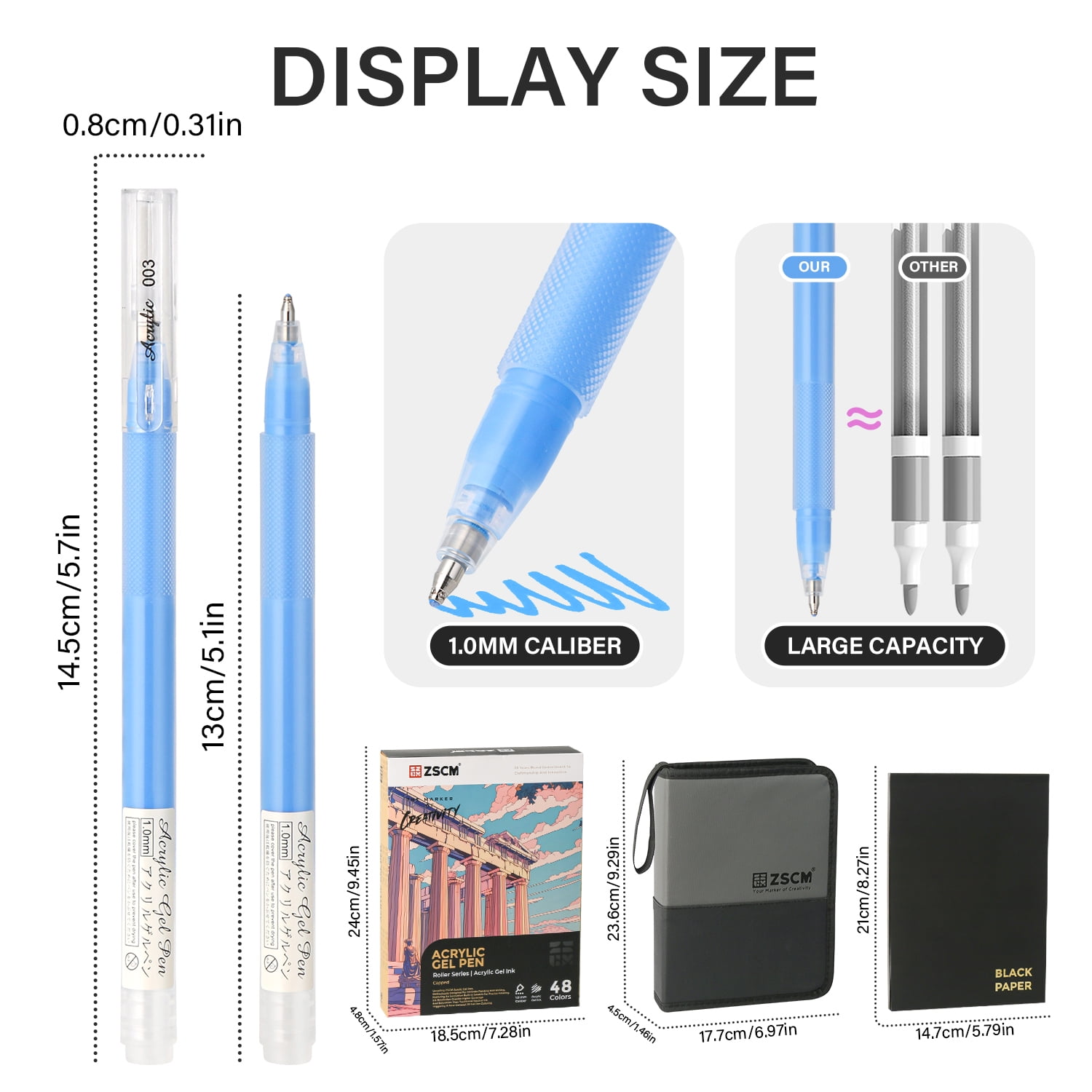 Black Paper Sketchbook & 48 Colors Acrylic Gel Pens for Drawing, 1mm Fine Point Acrylic Ink Pen for Black Paper, Sketching, Illustration, Card Making