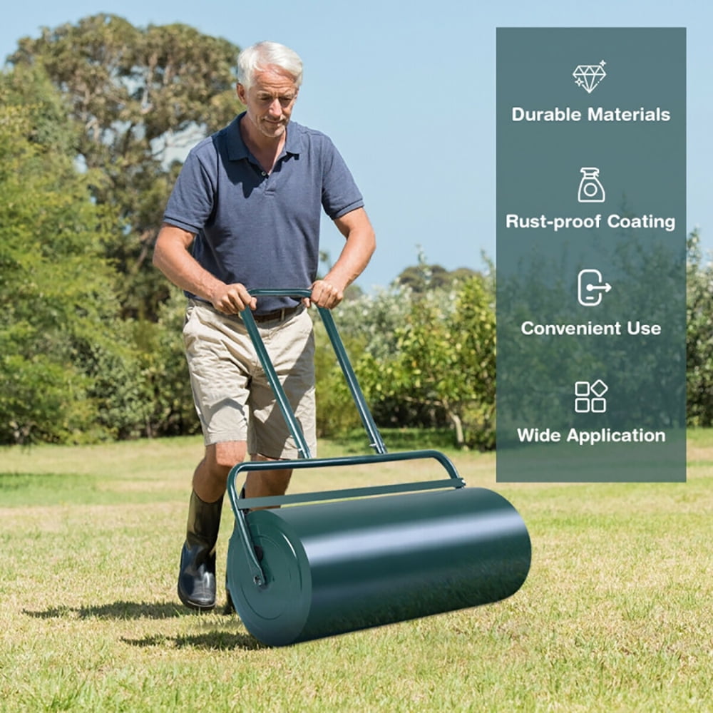 Resenkos Manual Lawn Aerator, Aerator Lawn Tool, 24 x 13 Inch Tow Lawn Roller Water Filled Metal Push Roller-Green