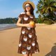 thumbnail image 4 of Fotbe Cute Sloths Bear Relaxing In Coffee Cup Vestido Largo de Moda para Mujer, Vestido Tipo Camiseta con Manga Corta y Estilo Casual a Rayas y Bloques de Color, 4 of 6