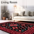 thumbnail image 2 of ODIKA 3'x5' Machine Washable Non-Slip Area Rug, Enchanted Garden Decorative With Vibrant Floral Motifs High Traffic Rug, Black, 543216, 2 of 7