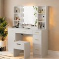 thumbnail image 1 of EDTara Ensemble de Coiffeuse de Ferme avec Miroir Éclairé, Coiffeuse Moderne de 56 Pouces avec Station de Charge et Étagères de Rangement, Table de Maquillage pour Femmes et Filles, 3 Modes d'Éclairage, Luminosité Réglable, 1 of 8