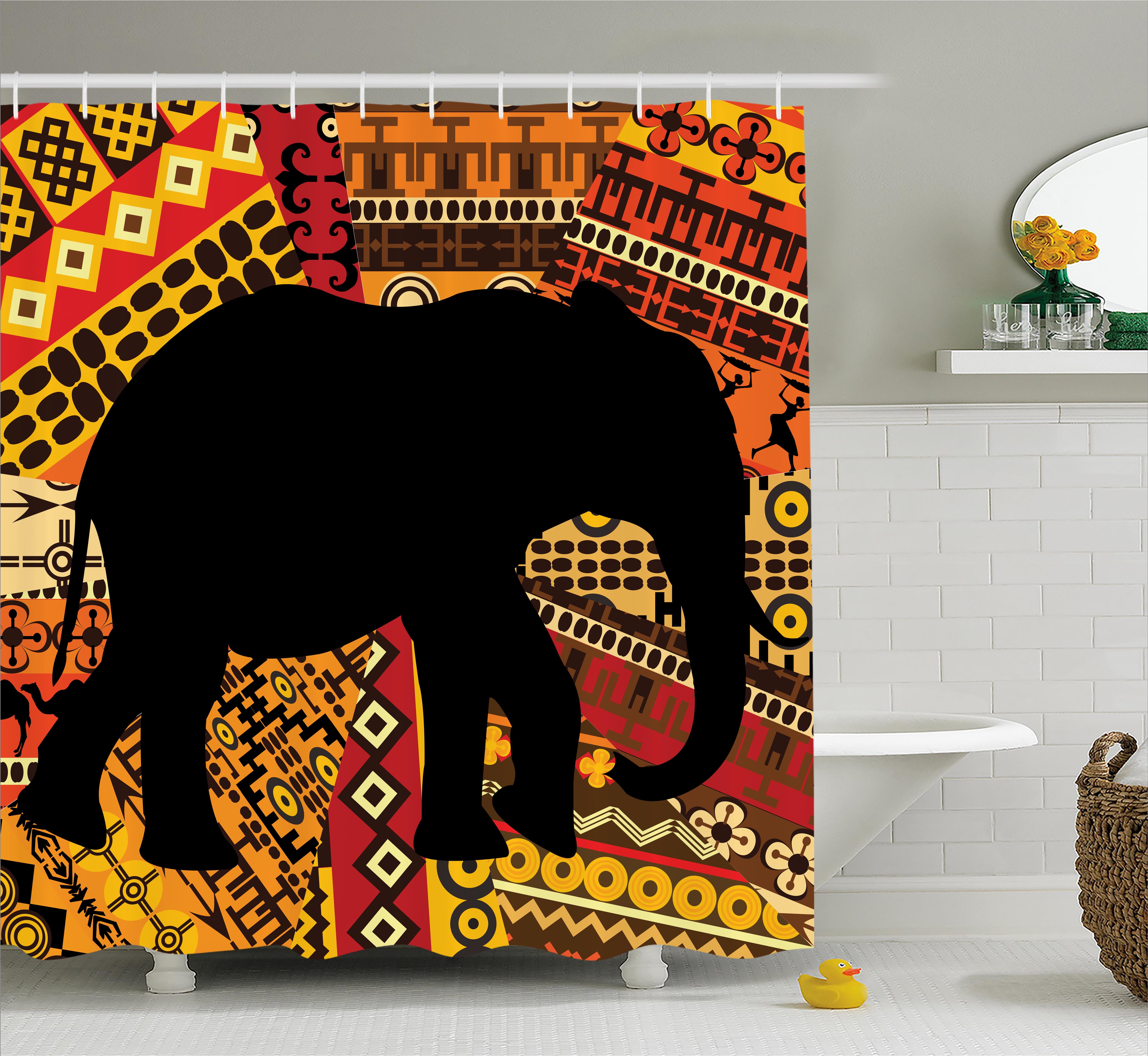 Elephant Shower Curtain, Animal Theme Design Elephant Silhouette on