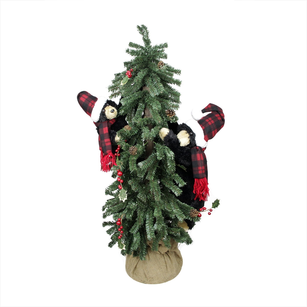 4' Medium Alpine in Burlap Sack with Black Bears Artificial Christmas Tree Unlit