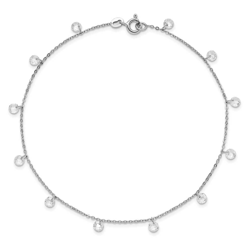 Sterling Silver Rhodium-Plated CZ Anklet
