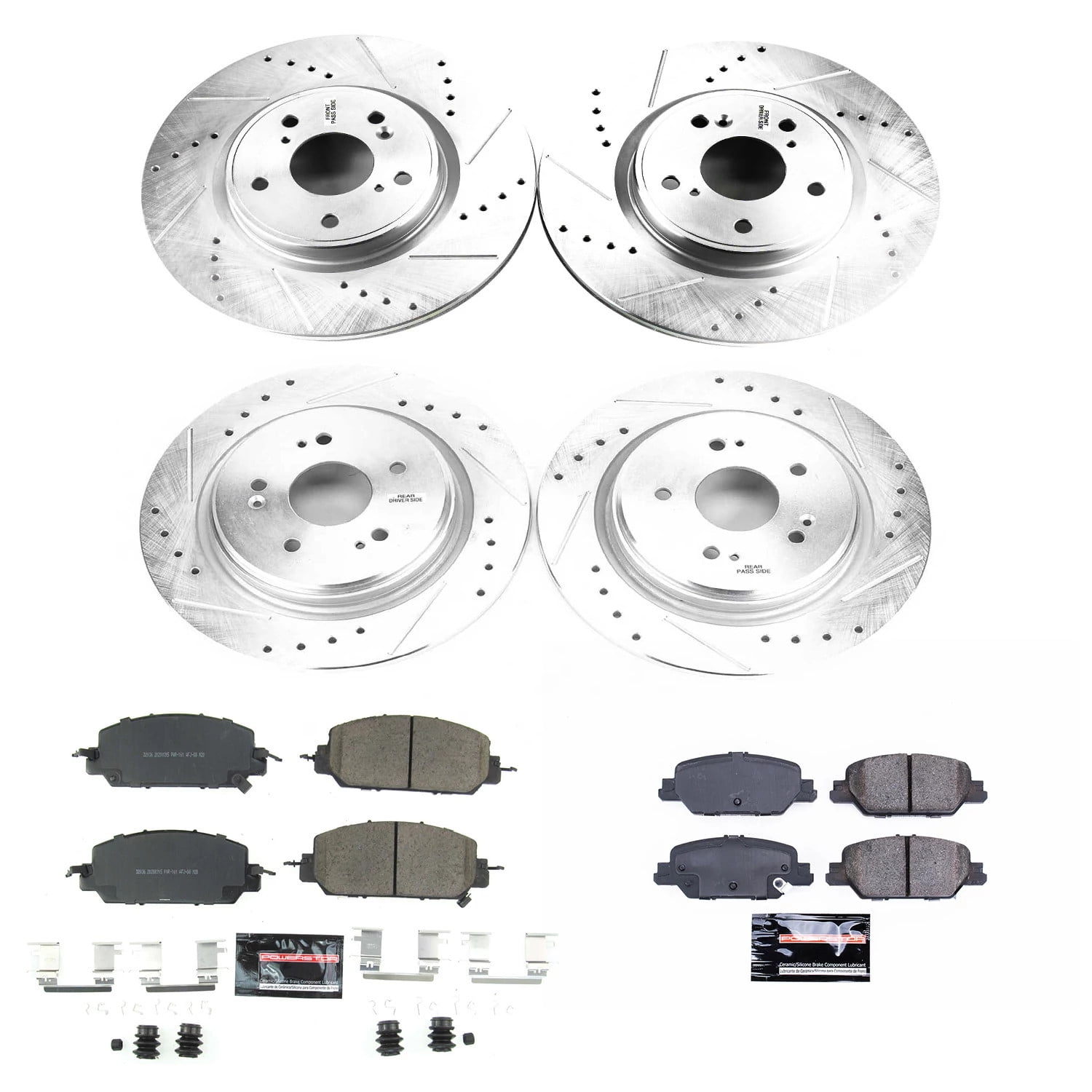 PowerStop Front and Rear Z23 Evolution Sport Carbon-Fiber Ceramic Brake Pad and Drilled & Slotted Rotor Kit Fits: HONDA Select Models K7873