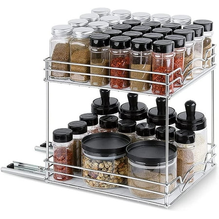 Pull Out Spice Rack Organizer for Cabinet, 2-Tier Slide Out Spice Rack ...