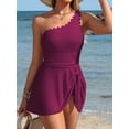 thumbnail image 6 of Asoul Scalloped One Shoulder One Piece Swimsuit Womens Tummy Control Bathing Suit with Skirt Tie Knot Cute Swimwear, 6 of 8