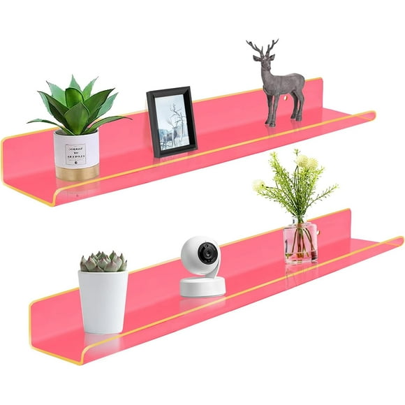 ROYALITA Étagères Flottantes en Acrylique de 24 Pouces, Ensemble de 2, Étagères Murales pour Plantes, Décoration de Chambre, Salle de Jeux, Chambre, Salon, Bureau, Rose