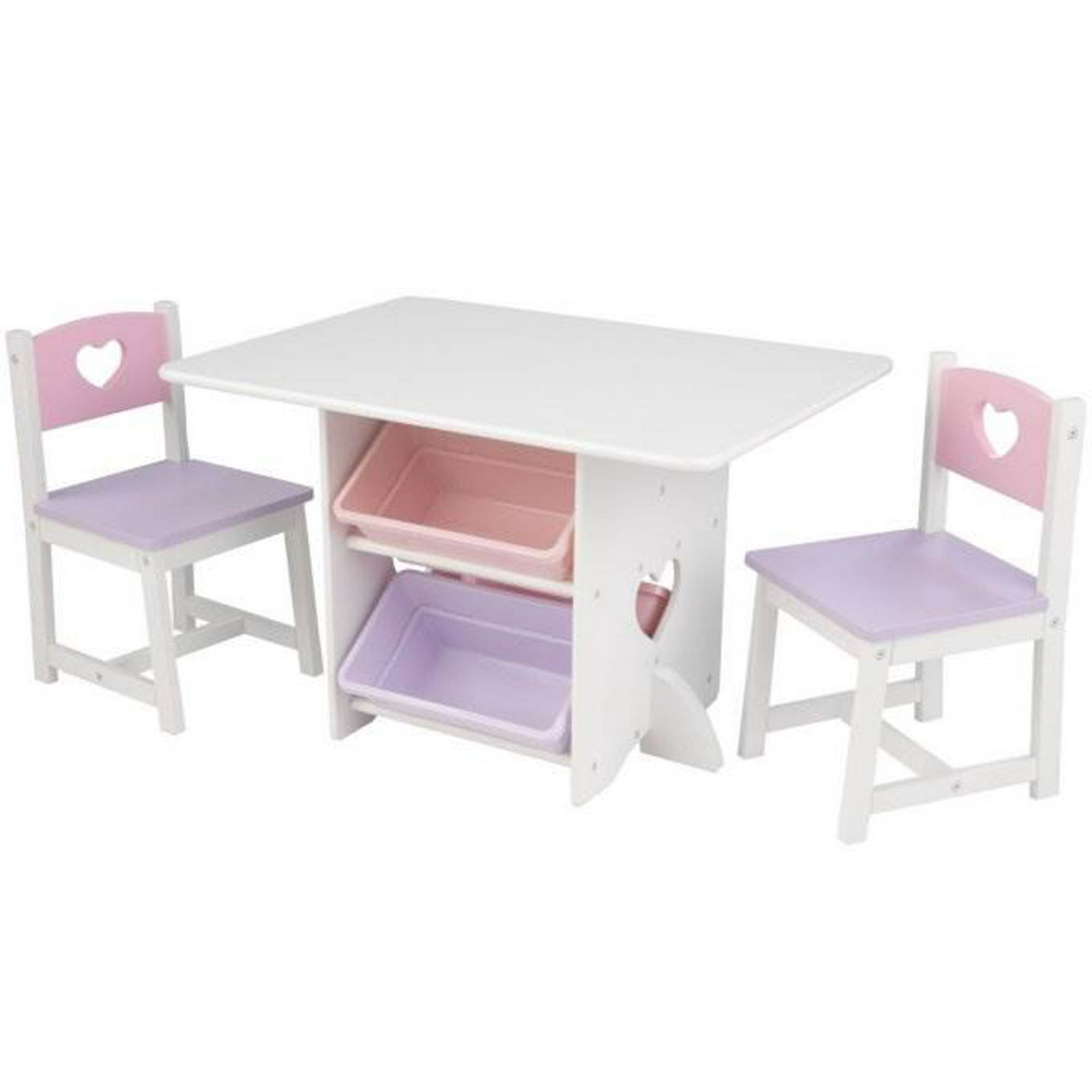KidKraft Heart Kids Table Chair Set with Bins Set Pink White 26913