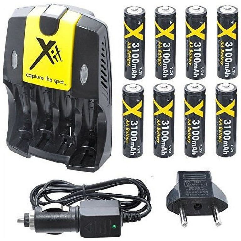 3100mAh 8-Pcs AA Battery With Home Car Charger for Nikon Coolpix
