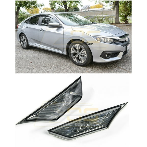 Extreme Online Store for 2016-2021 Honda Civic Crystal Smoke Lens JDM Front Bumper Fender Reflector Side Marker Lights Turn Signal Lamps Pair
