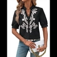 thumbnail image 3 of Camisas de Bordadas para Mujer, Blusa Informal de Corta con Cuello en V Negro L, 3 of 9