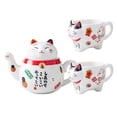 thumbnail image 1 of Japanese Ceramic Cat Teapot Maneki Neko Red Sturdy Coffee Pot,320Ml, 1 of 5