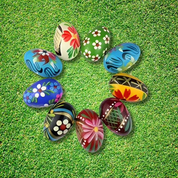 Small Polish Hand Painted Wooden Easter Eggs "Pisanki" (Bundle of 9)