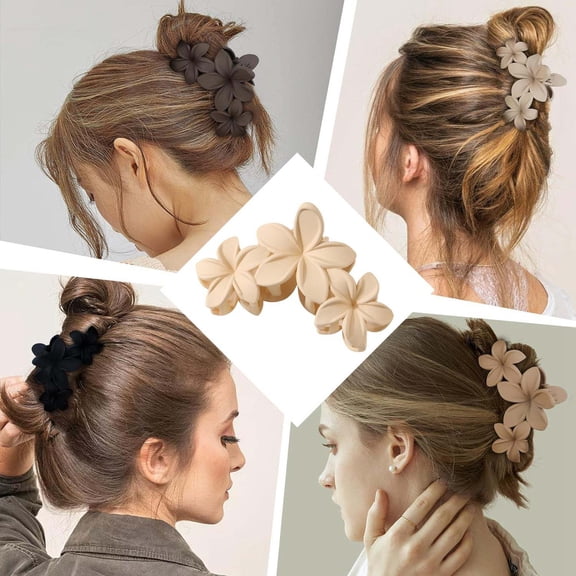 3 Flower Frosted Hair Clips - Petal Design, Strong Hold, Lightweight, for All Hair Types, Daily/Party/Sports Use