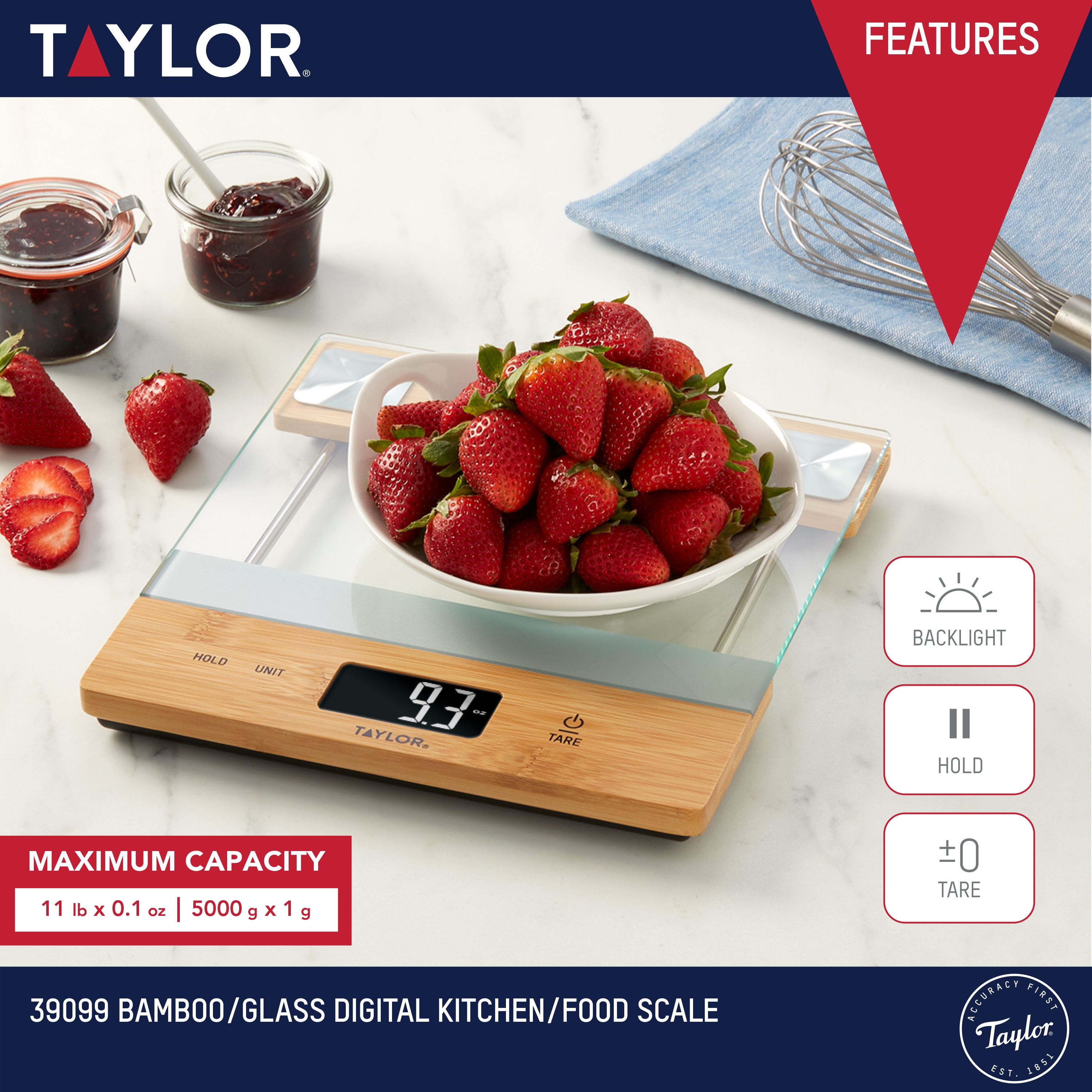 Taylor 11lb Digital Stainless Steel LED Kitchen Scale - 3897