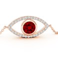 thumbnail image 2 of ANGARA Lab Grown Bezel-Set Ruby and Lab Diamond Evil Eye Bracelet for Women in 14K Rose Gold (Size-8mm) | July Birthstone, Birthday, Anniversary, Jewelry Gift for Women | Lab-Grown Ruby Bracelet, 2 of 7