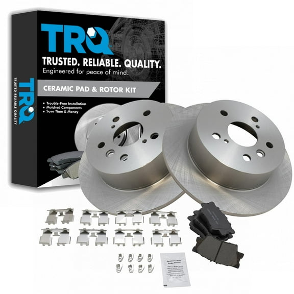 TRQ Rear Brake Pad & Rotor Kit Brake Pads Brake Rotor Ceramic Fits Select 2013-2018 Lexus ES300h ES350 Toyota Avalon 2012-2017 Camry