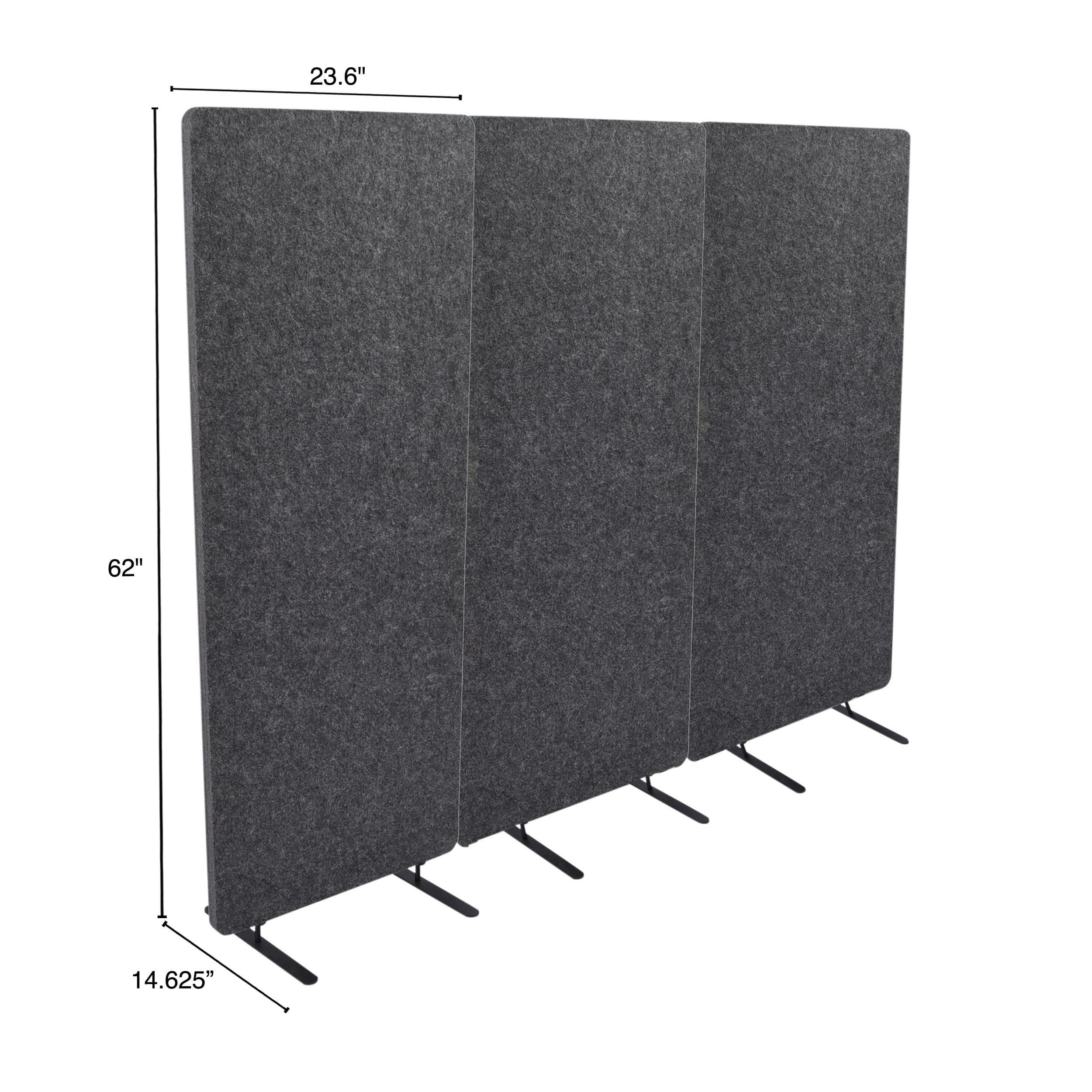 ReFocus™ Raw Freestanding Acoustic Room Divider 3 Pack – Reduce Noise and Visual Distractions with this Lightweight Room Separator (Ash Gray, 24" X 62")