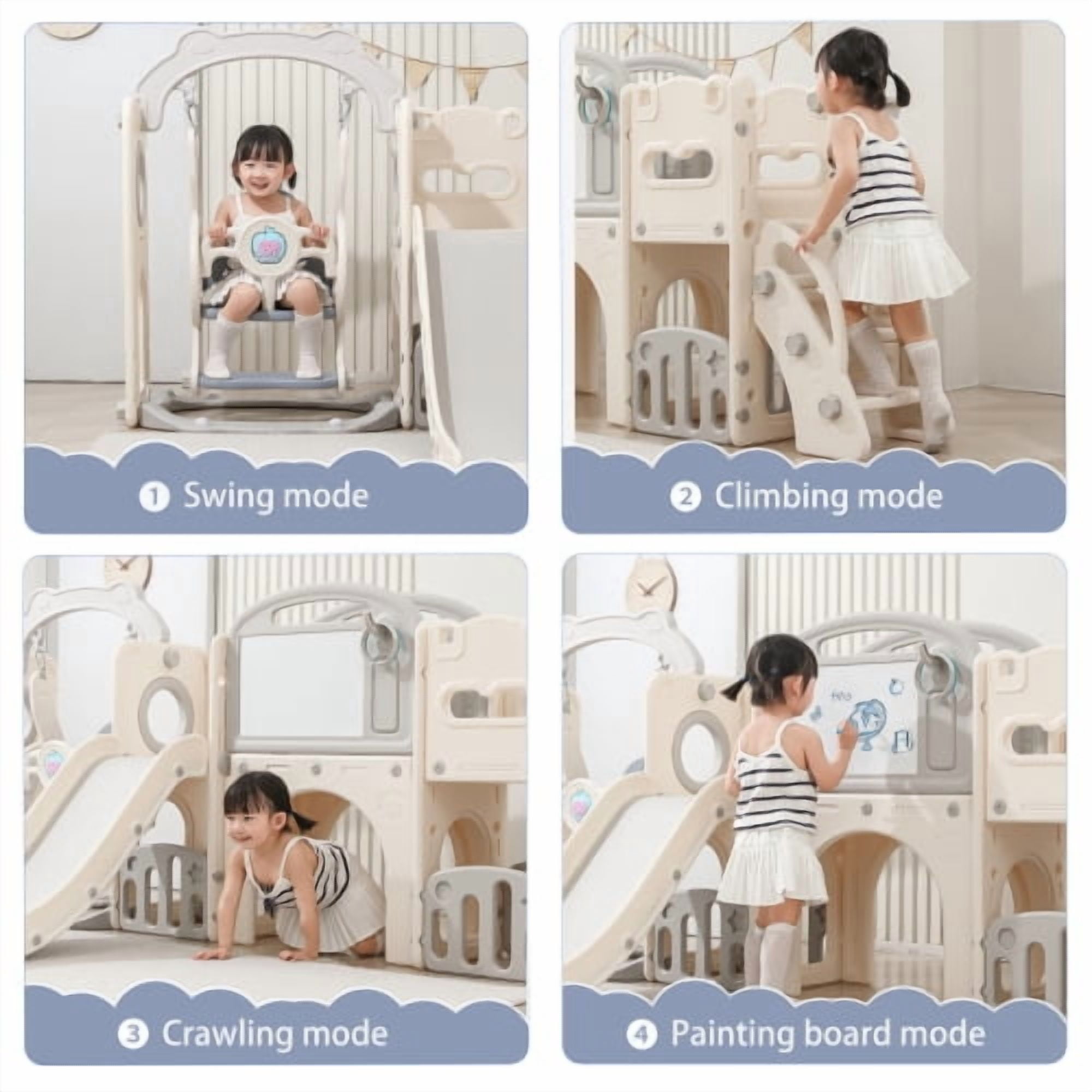 12-in-1 Foldable Toddler Playset for Ages 1-3, Indoor & Outdoor Swing Slide Climber with Basketball Hoop, Eco-Friendly Plastic Kids Playground
