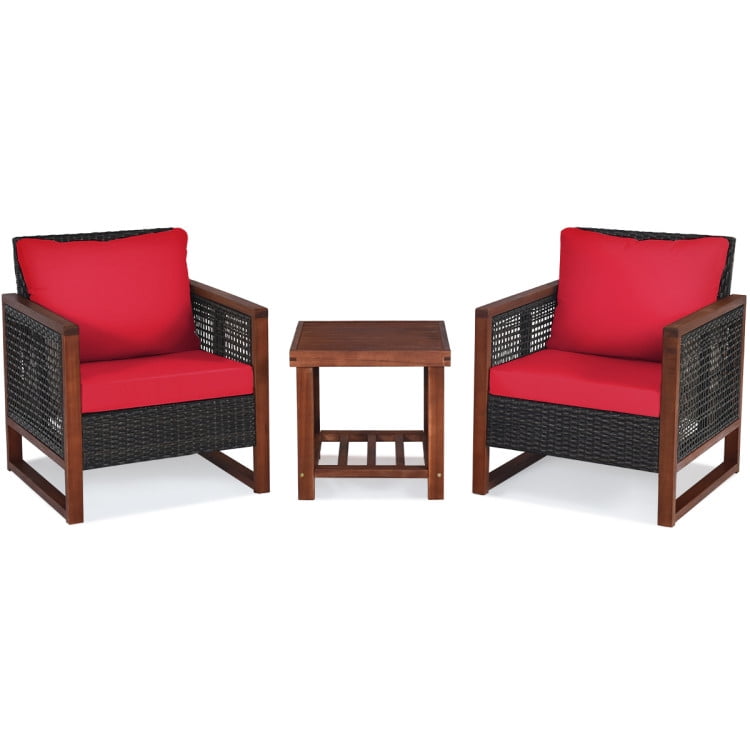 Aimee Lii 3 Pieces Patio Rattan Furniture Set with Washable Cushion and Acacia Wood Tabletop, Small Patio Set, B-Red Aimee Lii 3 Pieces Patio Rattan Furniture Set with Washable Cushion and Acacia Wood Tabletop, Small Patio Set, B-Red