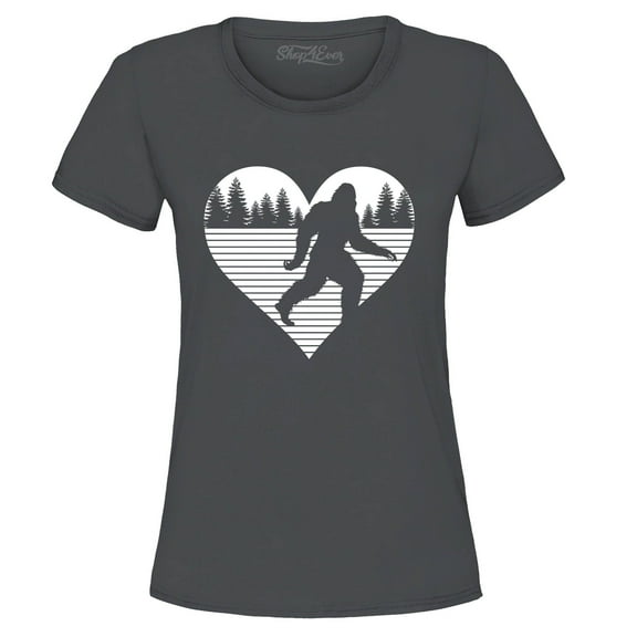 Shop4Ever Women's Bigfoot Heart Love Sasquatch Valentine Graphic T-Shirt X-Large Charcoal
