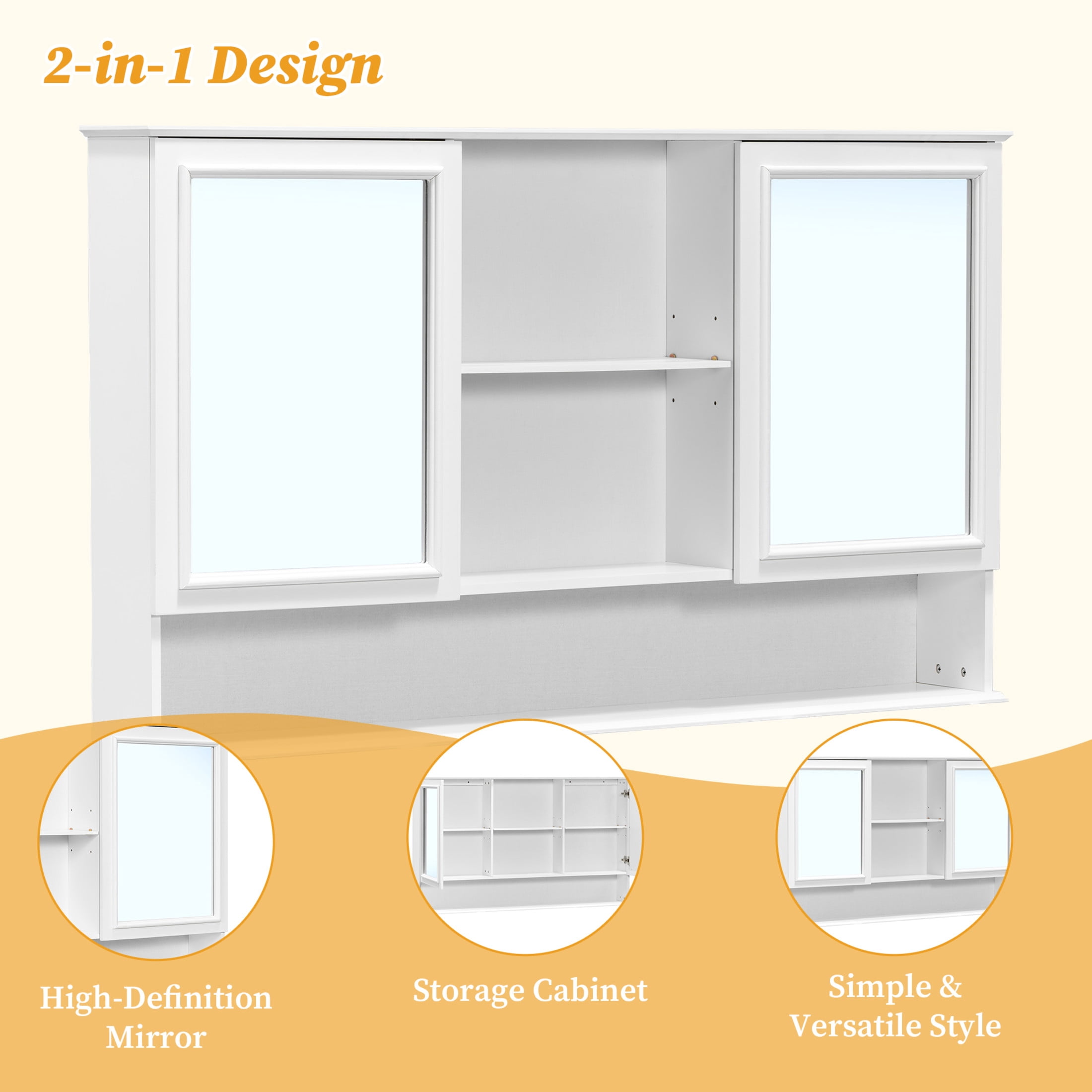 Christopher Knight Home 60" Modern Double Sink Bathroom Vanity Set with Wall Medicine Cabinet, White