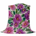 thumbnail image 6 of Purple Flowers Blanket Soft Cozy Warm Throw Blanket for Couch, Plush Fuzzy Flannel Fleece Blankets for Sofa, Spring Watercolor Floral Leaves Botanical Beige Bed Blankets Gifts for Men, 40"x60", 6 of 9