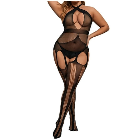Elainilye Fashion Women Lingerie Bodysuit Garter Belt Playful Lingerie Sexy and Seductive Camisole Hollow Out Spicy Girl Jumpsuit Black