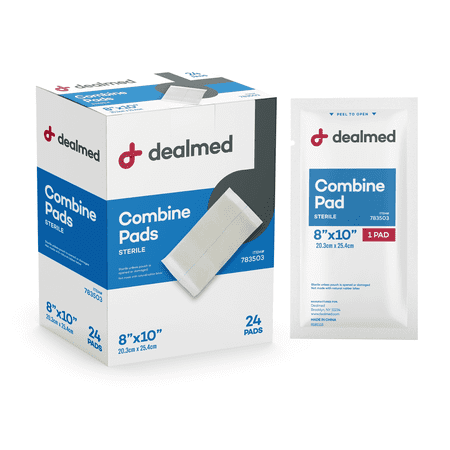 Dealmed Abdominal Combine Pads | Individually Wrapped, Absorbent, Latex-Free, Non Adherent | Abdominal Pads for Wound Care, Drainage, First Aid Kit | Sterile ABD Pads 8x10 in | 24/Box (Pack of 1)