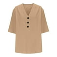 thumbnail image 5 of Women's Fashion Solid Button Shirt Female V-Neck Loose T-shirt Blouse, 5 of 5