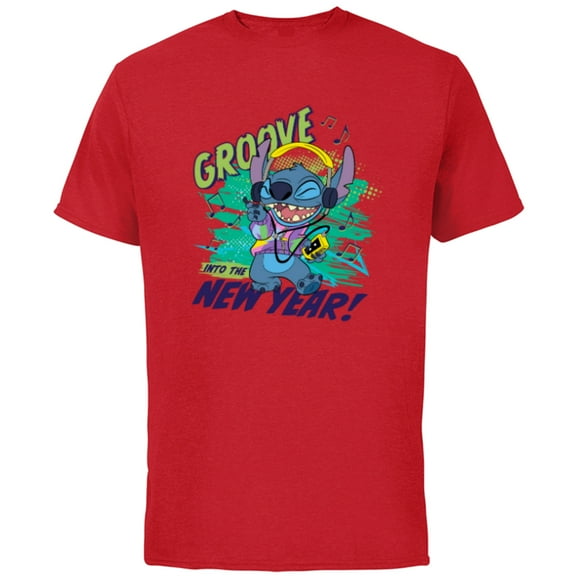 Disney Stitch Groove into the New Year ‘80s Retro Style - Short Sleeve Cotton T-Shirt for Adults - Customized-Red