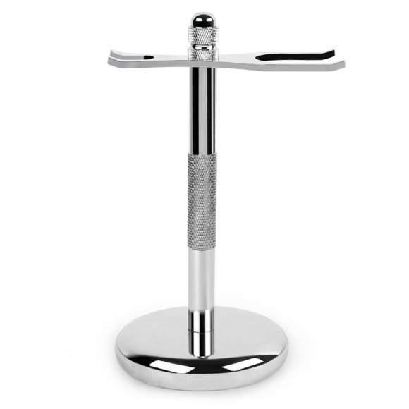 QShave Deluxe Chrome - Soporte para maquinilla de afeitar y brocha para prolongar la vida útil de tu brocha de afeitar (2 puntas)