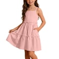 thumbnail image 2 of Tranfacy Robes d'Été pour Ados Mode Sans Manches Mode Mignonne Couleur Unie Bretelles à Volants Jupe à Étages Robe pour Préados, 2 of 7