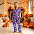 thumbnail image 7 of Family Matching Pajamas, Halloween Pajamas for Family, Halloween Family Pajamas Purple Galaxy Ghost Pumpkin Print Short Sleeve Pants Set for Holiday Celebration, 5 Years, 7 of 7
